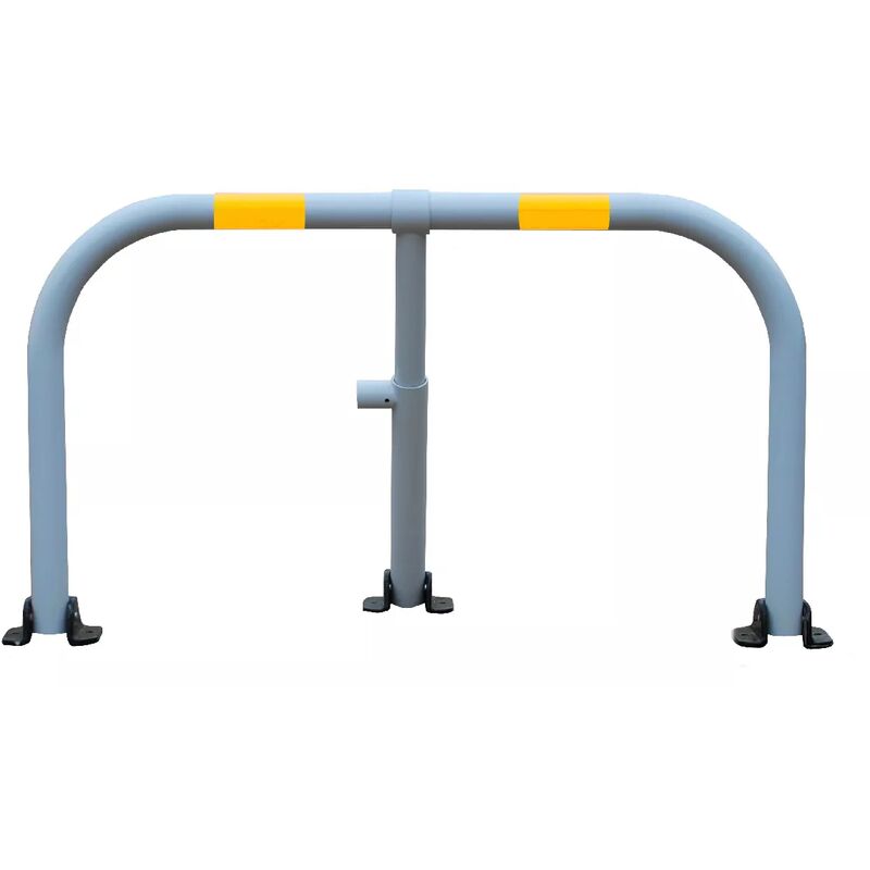 Arceau parking blanc bandes jaunes - arceau anti-stationnement avec serrure intégrée (barillet s'entrouvrant)