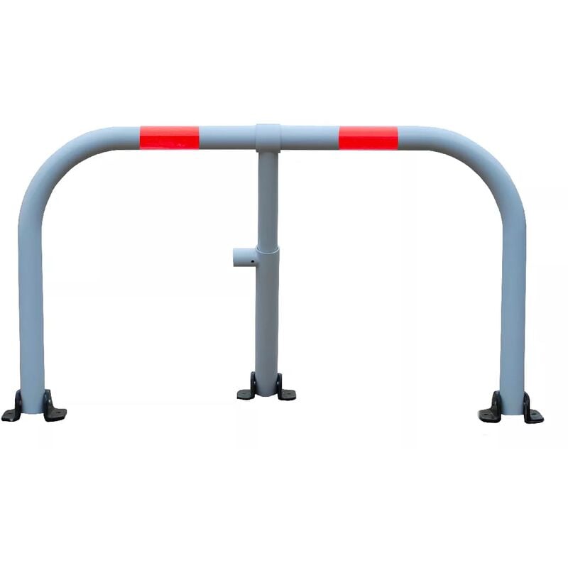 Arceau parking blanc bandes rouges - arceau anti-stationnement avec serrure intégrée (barillet s'entrouvrant)