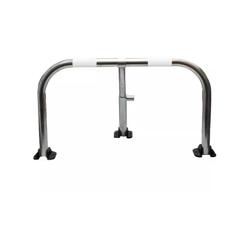 Arceau parking galvanisé bandes blanches pieds noirs - arceau anti-stationnement avec serrure intégrée