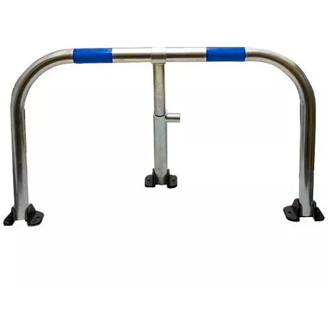 Arceau parking galvanisé bandes bleues pieds noirs - arceau anti-stationnement avec serrure intégrée