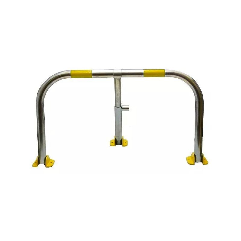Arceau parking galvanisé bandes et pieds jaunes - arceau anti-stationnement avec serrure intégrée