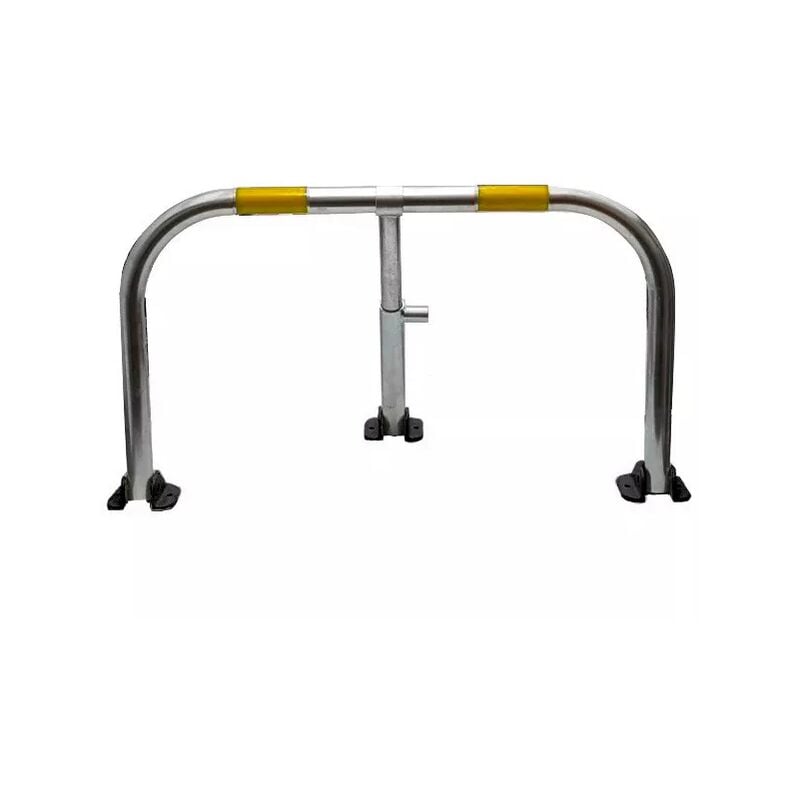 Arceau parking galvanisé bandes jaunes pieds noirs - anti-stationnement serrure intégrée (barillet s'entrouvrant)