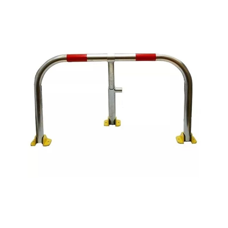 Arceau parking galvanisé bandes rouges pieds jaunes - anti-stationnement serrure intégrée (barillet s'entrouvrant)