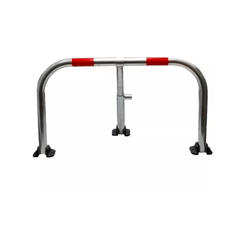 Arceau parking galvanisé bandes rouges pieds noirs - anti-stationnement serrure intégrée (barillet s'entrouvrant)