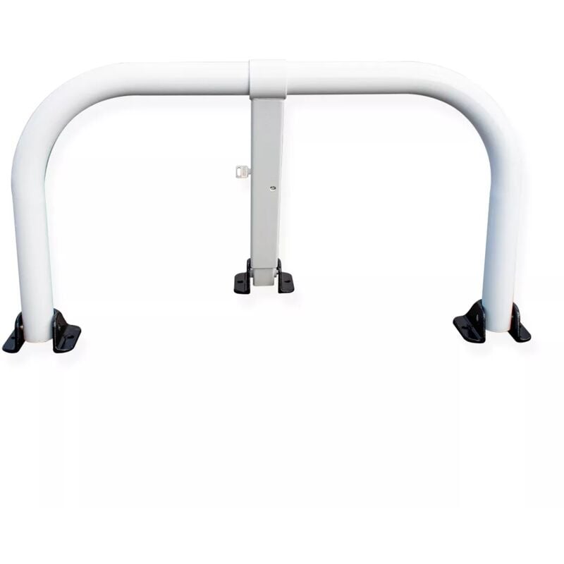 Arceau parking renforcé (50mm) blanc pieds noirs - arceau anti-stationnement avec serrure intégrée