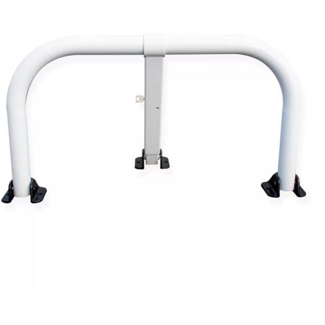 Arceau parking renforcé (50mm) blanc pieds noirs - arceau anti-stationnement avec serrure intégrée (s'entrouvrant)