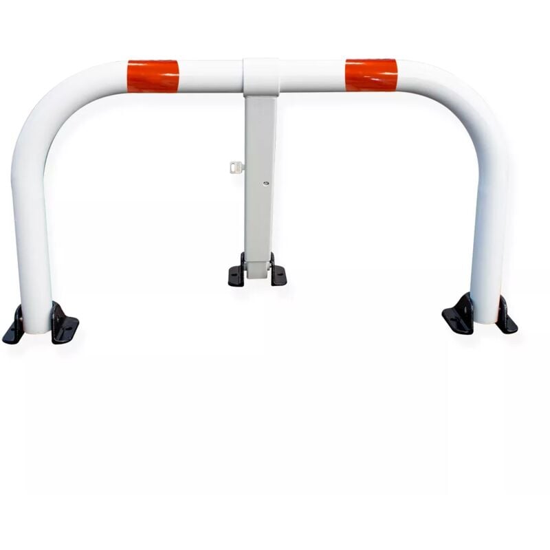 Arceau parking renforcé (50mm) blanc pieds noirs bandes rouges - anti-stationnement avec serrure (s'entrouvrant)