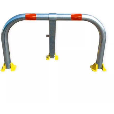 Arceau parking renforcé (50mm) galvanisé bandes rouges pieds jaunes - arceau anti-stationnement avec serrure intégrée