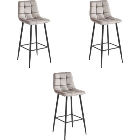 ARCETO Hocker – dunkelbeiger Samt / schwarze Beine x 3