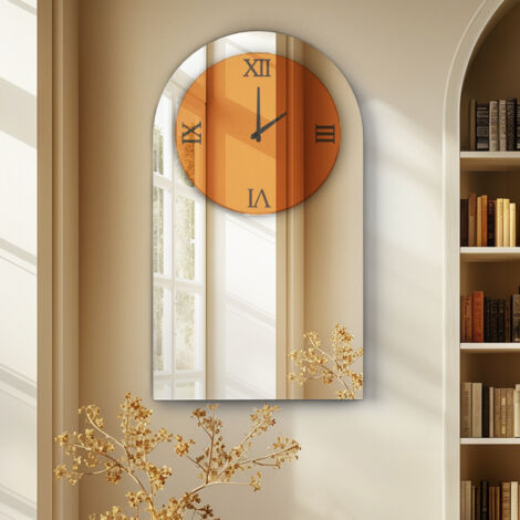 Arch-Crowned Top Wall Mounted Vanity Mirror with Clock