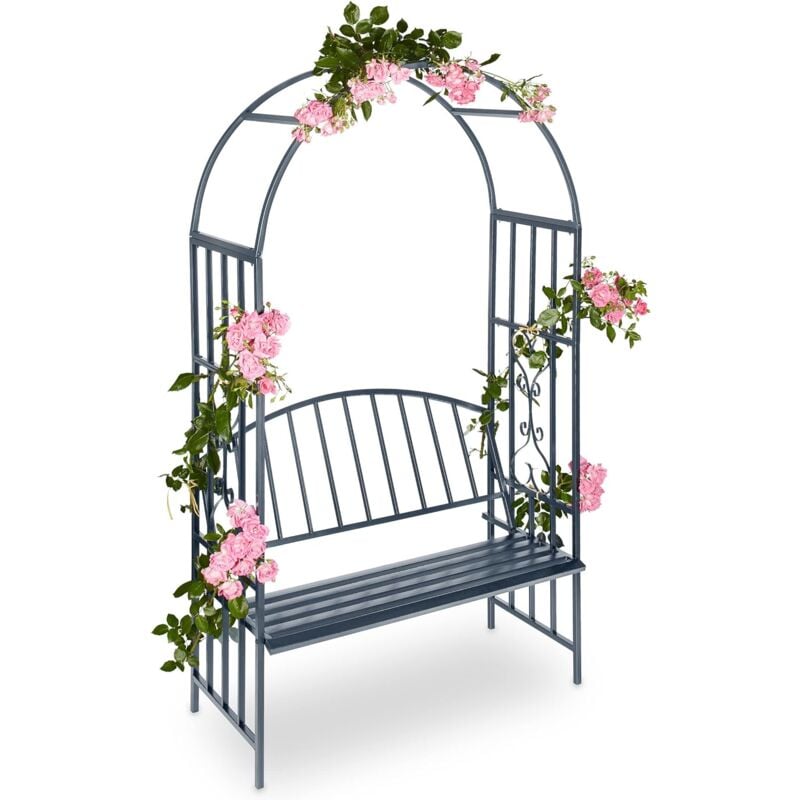 Choyclit - Arche à roses pour jardin avec banc 2 métal en métal arceau colonne décoration HxlxP: 205 x 115 x 50 cm, gris