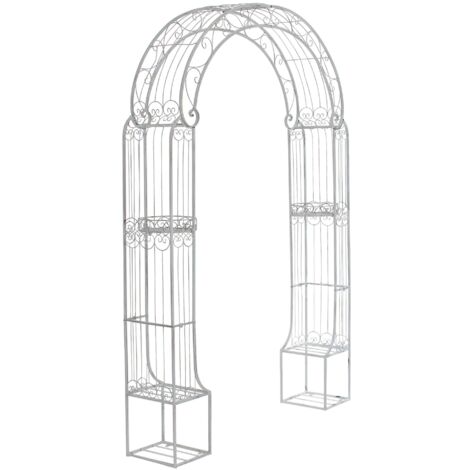 Arche à rosiers arceau support pour plantes grimpantes en métal blanc vieilli 100003916