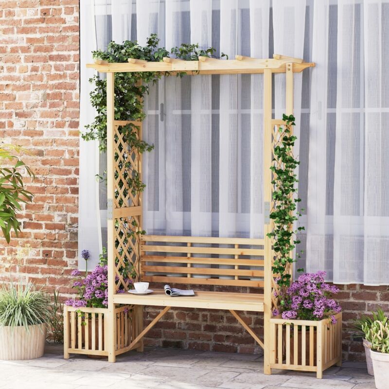 Arche à Rosiers avec Banc Banc en Bois pour Extérieur avec Pergola Jardinière Treillis Latéral Siège Décoratif 2 Places Naturel