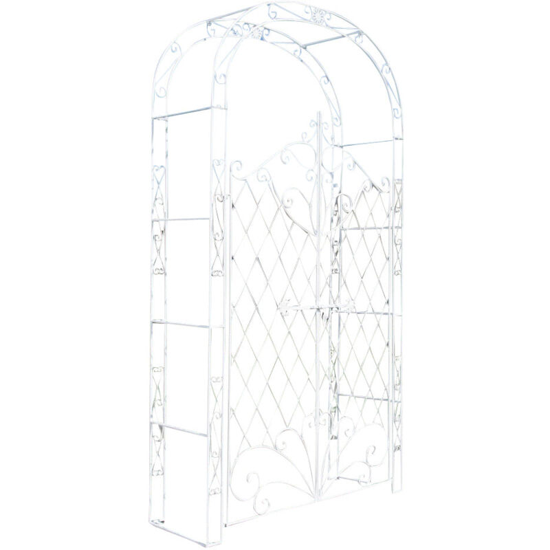 Décoshop26 - Arche à rosiers avec deux portes plantes grimpantes décoration jardin 220x120 cm en métal blanc vieilli 100003953