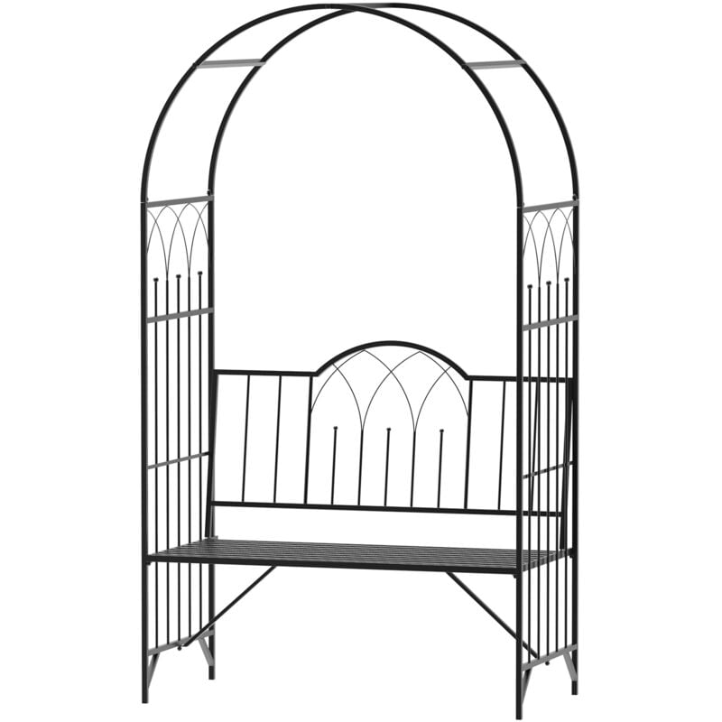 Outsunny - Arche à rosiers banc de jardin 2 places 2 en 1 dim. 115L x 59l x 203H cm métal époxy noir