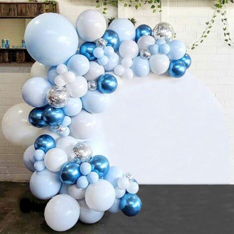 Arche Ballon Bleu Blanc Argent, 107pcs Kit Arche Ballon Anniversaire Garon Fille Mariage Saint Valentin Guirlande Ballon Décoration, Ballons Confettis Bleu Pastel avec Bande et Ruban,