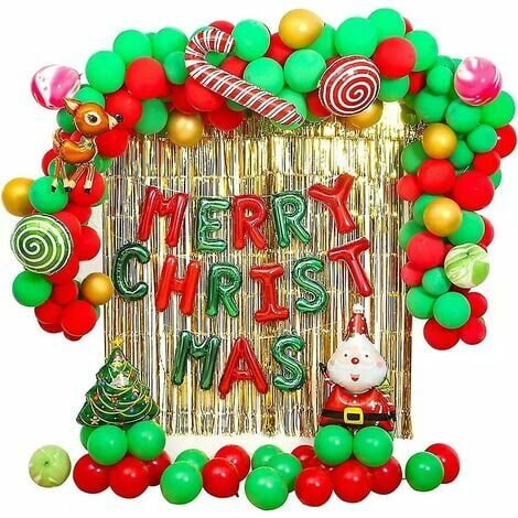 Arche de ballons de Noël Santa Renne Pin Tree Balloon Décoration de fond de fête de Noël Ballons de Noël (rouge + vert) (163pcs)