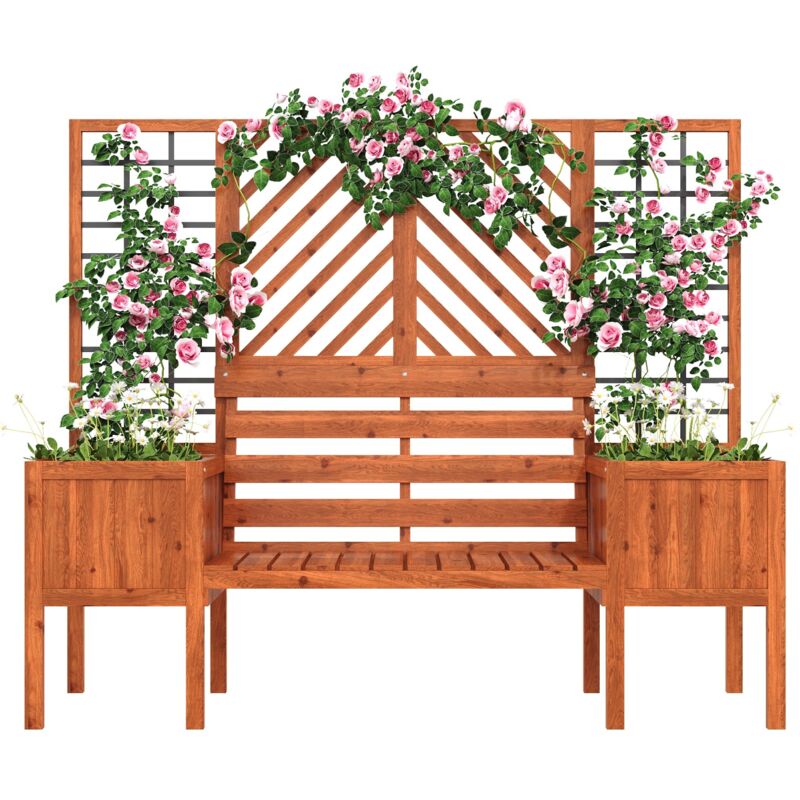 Arche de jardin 170x42x145 cm, avec 2 pots de fleurs, siège, treillis avec aide à l'escalade, pavillon de jardin en arche, sapin massif - Marron