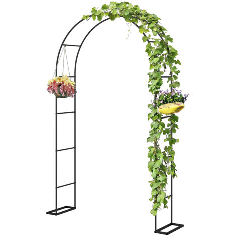 Arche de Jardin avec 2 Bases pour Plantes Grimpantes, Rosiers, Vignes, Arche de Mariage, 145x39x237cm, Noir