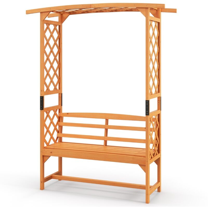 Arche de Jardin avec Banc 2 Places à Charge 300 KG 160 x 50 x 199 cm Siège Décoratif Vigne Rosier en Bois Extérieure Jaune