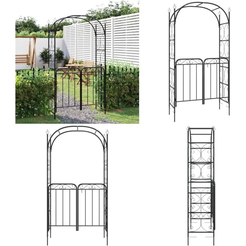 Arche de jardin avec portail noir 108x45x235 cm acier - arche de jardin avec porte - arches de jardin avec portes - Home & Living
