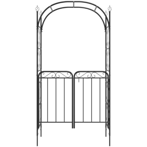 — Arche de jardin avec portillon noir, 108 x 45 x 235 cm — Treillis en acier pour plantes grimpantes et arche décorative de jardin