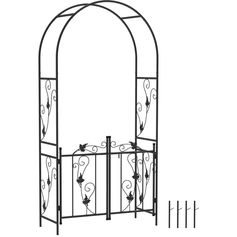 Outsunny - Arche de jardin avec portillon treillis style fer forgé feuilles vigne acier thermolaqué noir
