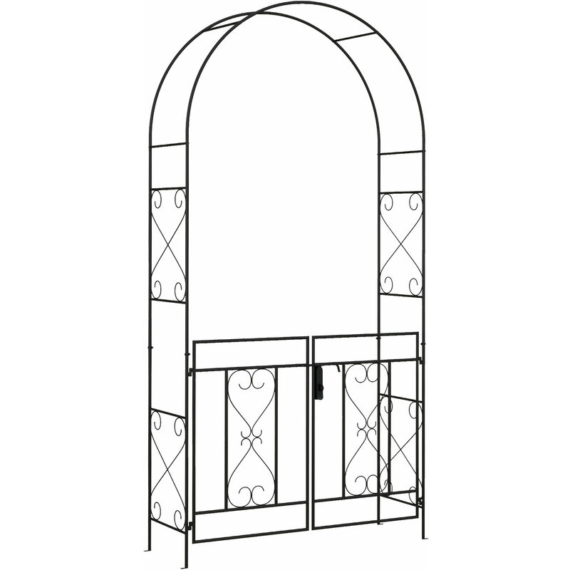 Arche de jardin avec portillon treillis style fer forgé métal époxy noir - Noir