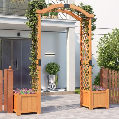 Arche de Jardin en Bois avec Bacs à Plantes Treillis en Arche pour Plantes Grimpantes Légumes Fleurs Pergola Extérieure pour Jardin Jaune