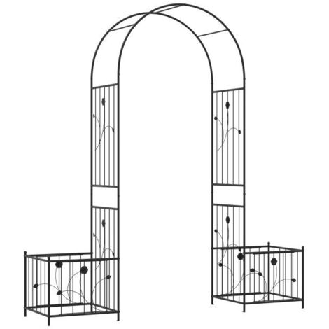 Arche de Jardin Métallique avec Bac de Plantation Intégrés, Treillis Arche pour Plantes Grimpantes, Structure Renforcée avec Piquets de Fixation, Décoration Extérieur et Mariage