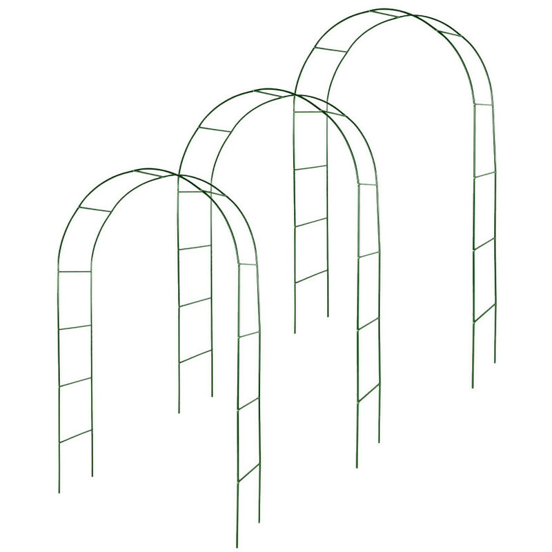Lot de 3 arches de jardin métallique pour plantes grimpantes 140 cm vert foncé - vert foncé