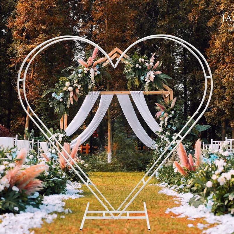 Senderpick - Arche de mariage en métal à double tube Support d'arche en cercle blanc Cadre de mariage créatif en forme de coeur pour décorations de
