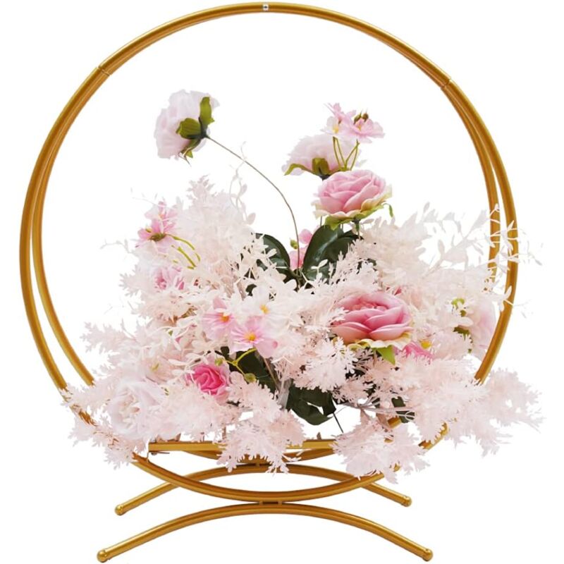 Arche de mariage en métal doré et argenté - Support pour fleurs - 80 cm - Décoration de mariage - Anneau métallique (couleur : doré) - 80 cm