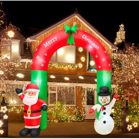 Arche De Noël Avec Père Noël Et Bonhomme De Neige, 2,4 M De Haut Avec Lumières Led Arc Gonflable Pour Extérieur, Intérieur, Jardin, Décoration De Cour Et Disposition De Lieu