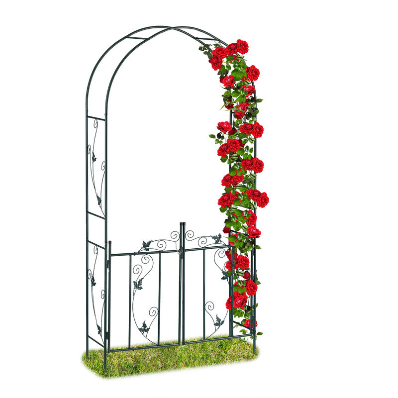 Relaxdays - Arche de rosiers porte, Arcade, treillis plantes grimpantes, tuteur métal, 230 x 113,5 x 36,5 cm, vert foncé