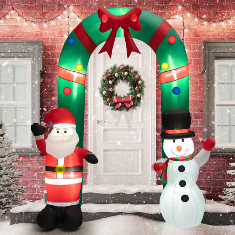 Arche Gonflable de Noël 245 cm, Décoration Extérieure avec Père Noël et Bonhomme de Neige Lumières LED et Souffleur Intégré