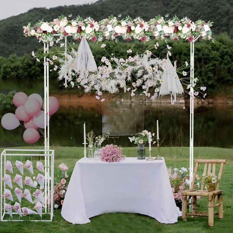 Arche Mariage Carrée en Fer Arche Jardin Exterieur Arceau à Rosiers Ballons Grande Taille 206x41x208cm Blanche