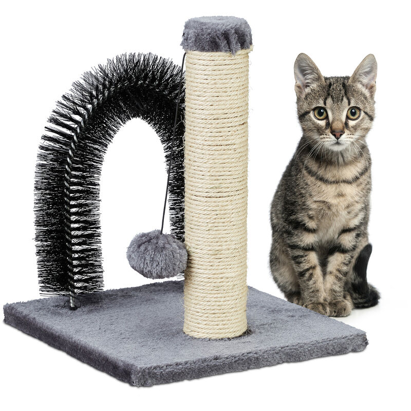 Arche pour chat avec griffoir, 2 en 1, arbre en sisal, soin du pelage et jeu, arc de massage, 37x30x30, gris