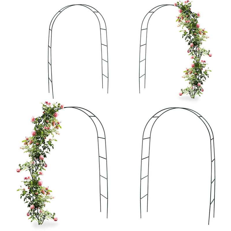 Relaxdays - Arche pour rosiers et plantes grimpantes, lot de 4, 240 cm, tuteur en métal, résistant aux intempéries, vert
