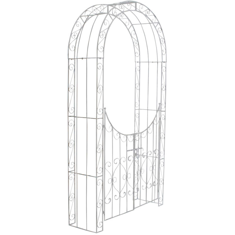 Décoshop26 - Arche treillis de jardin avec portillon support pour plantes grimpantes métal blanc vieilli 100003943