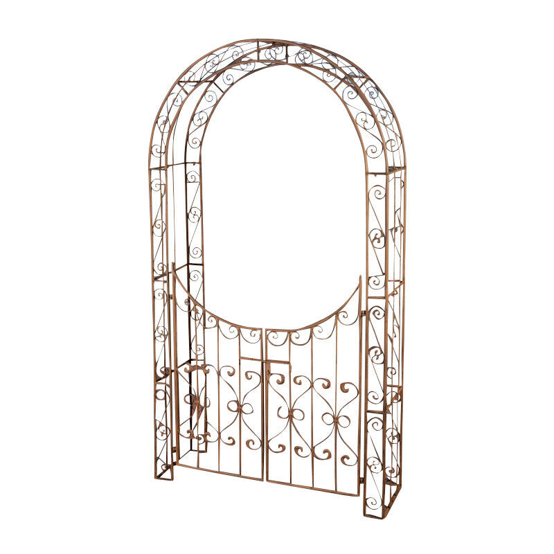 Décoshop26 - Arche treillis de jardin avec portillon support pour plantes grimpantes métal marron vieilli 100003944