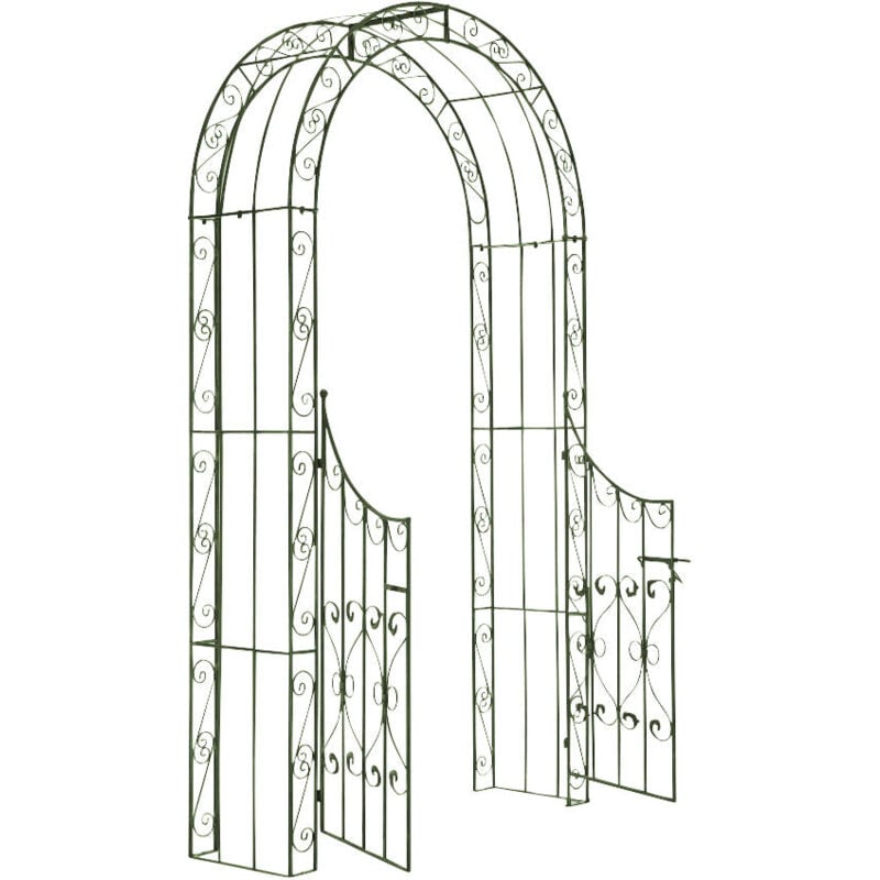 Décoshop26 - Arche treillis de jardin avec portillon support pour plantes grimpantes métal vert vieilli 100003946