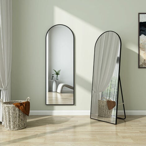 ACEZANBLE Arched Full Length Mirror 150cm, Free Standing Leaning Mirror Hanging Mounted Mirror Aluminum Frame Modern Simple Home Decor for Living Room Bedroom Cloakroom, Black