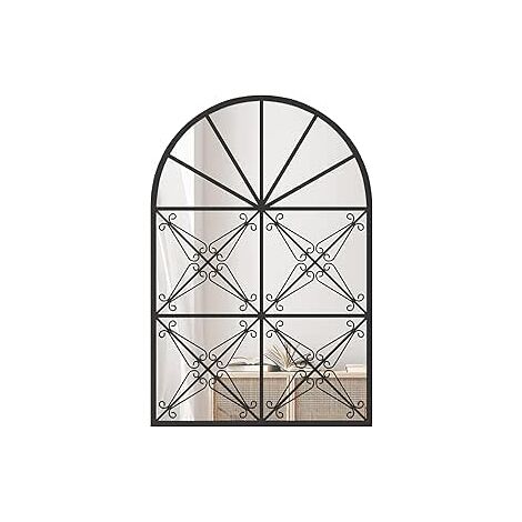 Arched Window Pane Mirror Wall Mounted Decorative Mirror w/ Metal Frame