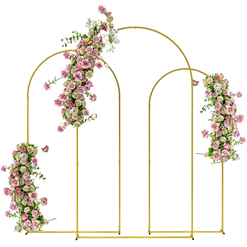 Outsunny - Arches décoratives - lot de 3 arches de mariage - arches de ballon - dim. 120L x 40l x 220H cm - métal doré