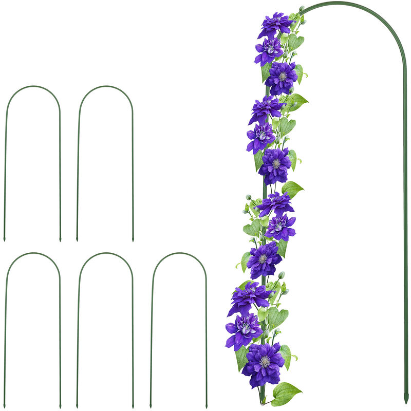 Relaxdays - Arches à rosiers, lot de 6, h x l : 90 x 32 cm, métal, tuteur pour plantes grimpantes, arceau, à poser, vert