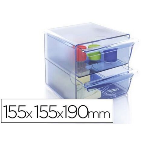 Archicubo archivo 2000 2 cajones organizador modular plastico azul transparente 155x155x190 mm