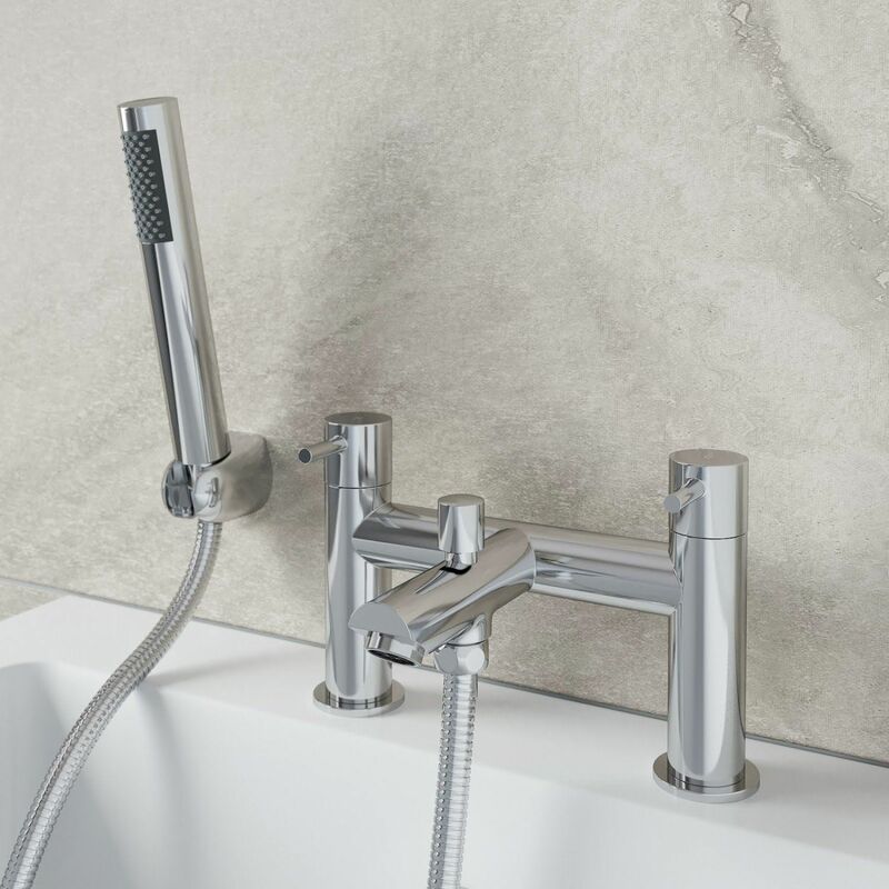 Modern Bathroom Bath Shower Mixer Tap Handset & Hose Deck Mounted