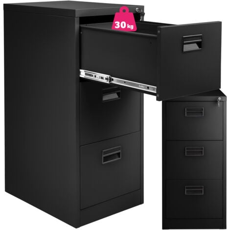 Archivador con 3 cajones 62,4x46x102,8cm - cajonera metálica de oficina, mueble archivador de acero con cerradura, cajonera de metal con colgadores