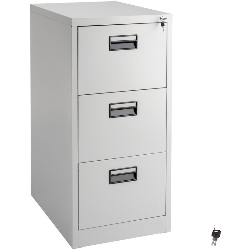 

Tectake - Archivador con 3 cajones - cajonera metálica de oficina, mueble archivador de acero con cerradura, cajonera de metal con colgadores - gris